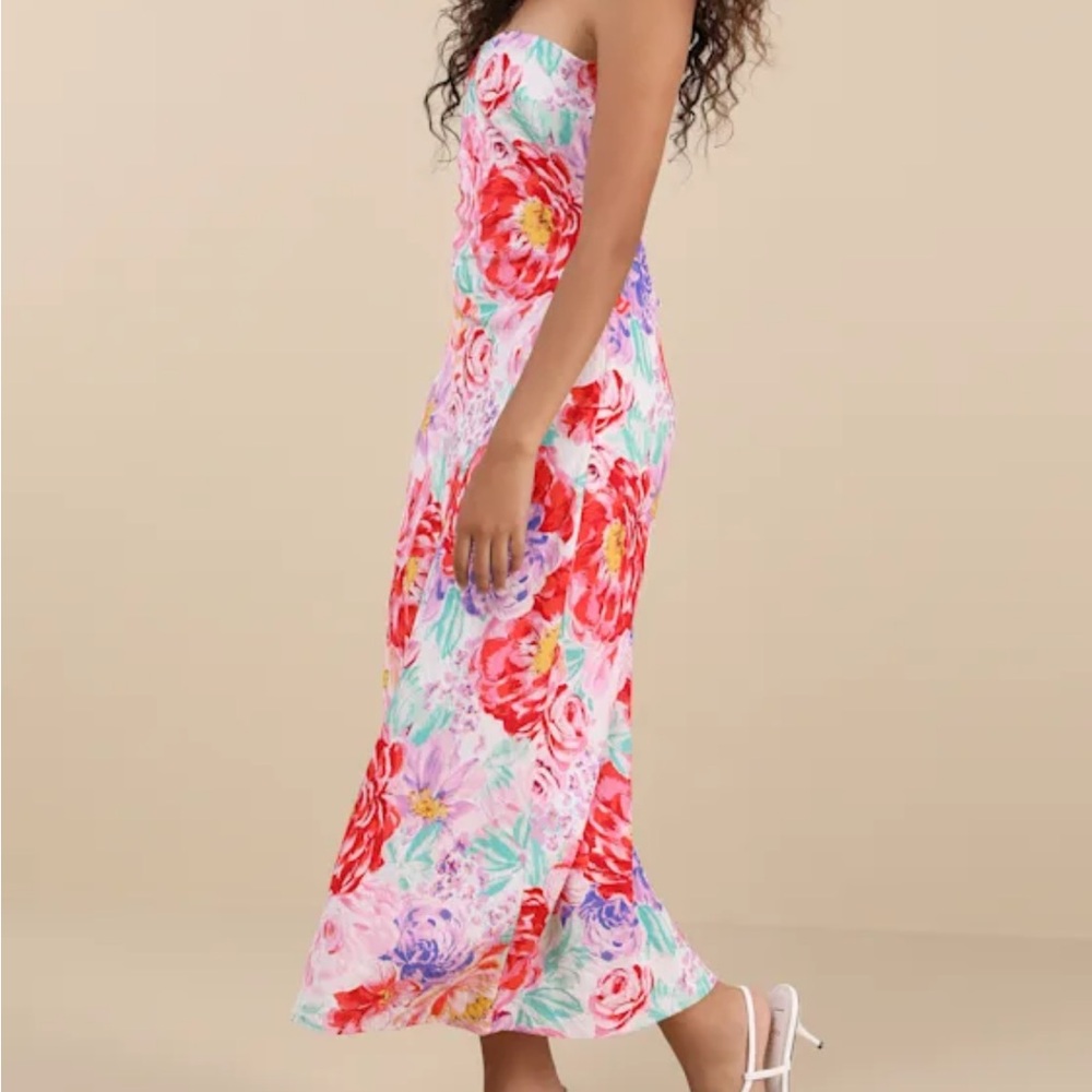 Jianna Ivory Multi Floral Strapless Cowl Back Maxi Dress - Picture 3 of 4